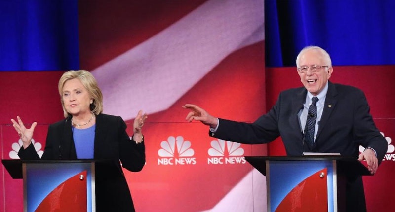 Democratic presidential candidates Hillary Clinton and Senator Bernie Sanders participate in the Democratic Candidates Debate