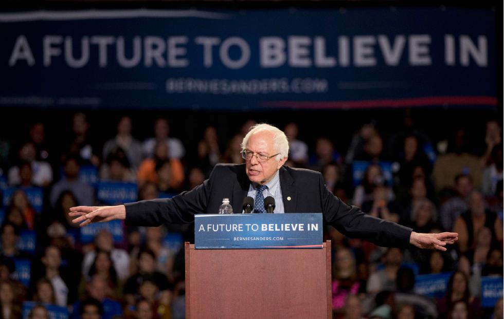 Democratic presidential candidate Sen. Bernie Sanders I-Vt. speaks during a rally in Greenville S.C. With its red white and blue bunting patriotic slogans and ubiquitous country songs the presidential campa