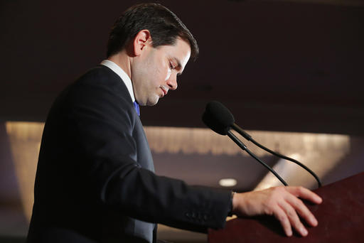 Republican presidential candidate Sen. Marco Rubio delivers remarks during a primary election night party at the Radisson hotel Feb. 9 2016 in Manchester N.H