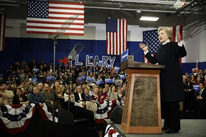 Democratic presidential candidate Hillary Clinton speaks in Hooksett N.H. Clinton is staking her campaign comeback hopes on her ability to woo black and Latino voters placing outreach to them at the center of her