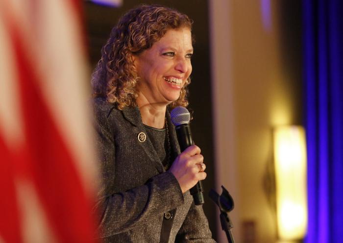 Debbie Wasserman Schultz chair of the Democratic National Committee speaks during the First in the South Dinner at the Charleston Mariott Saturday Jan. 16 2016 in Charleston S.C