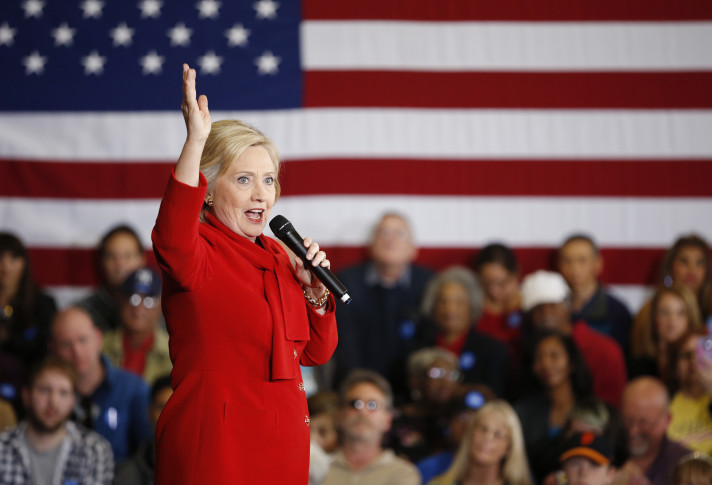 Democratic presidential candidate Hillary Clinton speaks during a rally Sunday Feb. 14 2016 in Las Vegas