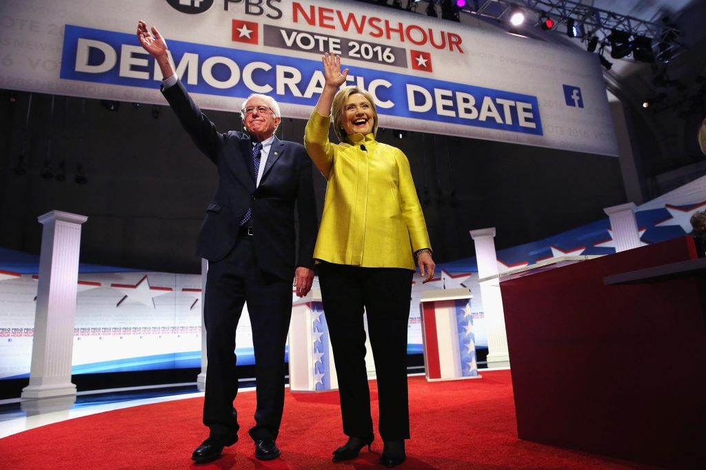 Getty  AFP  WIin McNameeDemocratic presidential candidates Senator Bernie Sanders and Hillary Clinton participate in the PBS News Hour debate at the University of Wisconsin Milwaukee