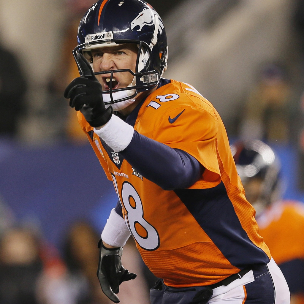 Denver Broncos quarterback Peyton Manning during Super Bowl XLVIII in 2014. Manning will meet the Carolina Panthers in Super Bowl 50 this Sunday