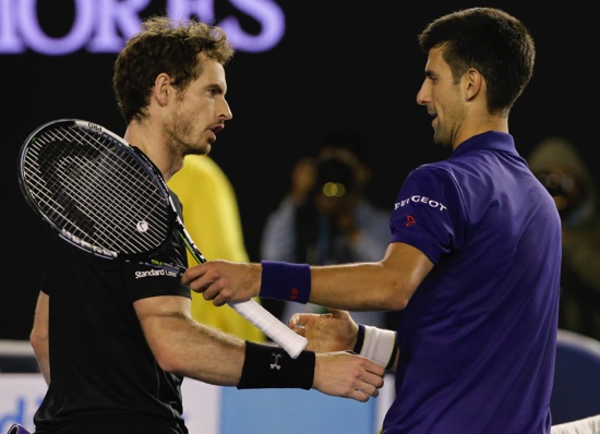 Djokovic is congratulated by Andy Murray after winning the men’s singles final at the Australian Open