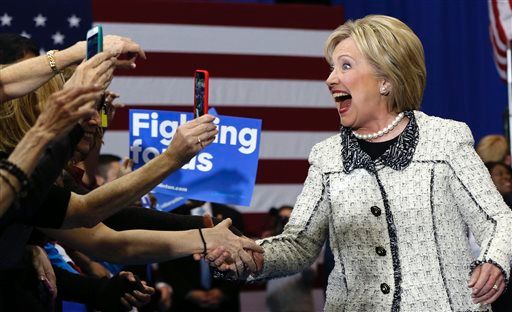 Democratic presidential candidate Hillary Clinton greets supporters