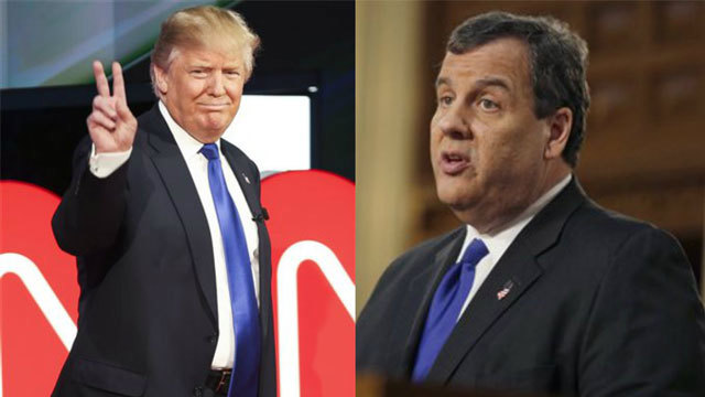 Donald Trump left and New Jersey governor Chris Christie right