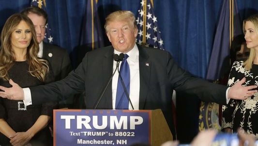 Donald Trump speaks to supporters during a primary night rally on Feb. 9 2016 in Manchester N.H