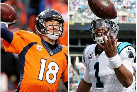 Peyton Manning of the Denver Broncos left will face off against Cam Newton of the Carolina Panthers druing Super Bowl 50 this Sunday