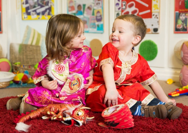 Eliza Hartley and Adam Webb celebrate Chinese New Year at Cherry Trees Day Nursery Cranfield PNL-160902-101323001