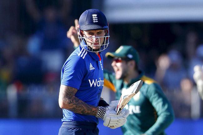 England opener Alex Hales reacts after being caught behind at 99 runs during their second ODI against South Africa at Port Elizabeth