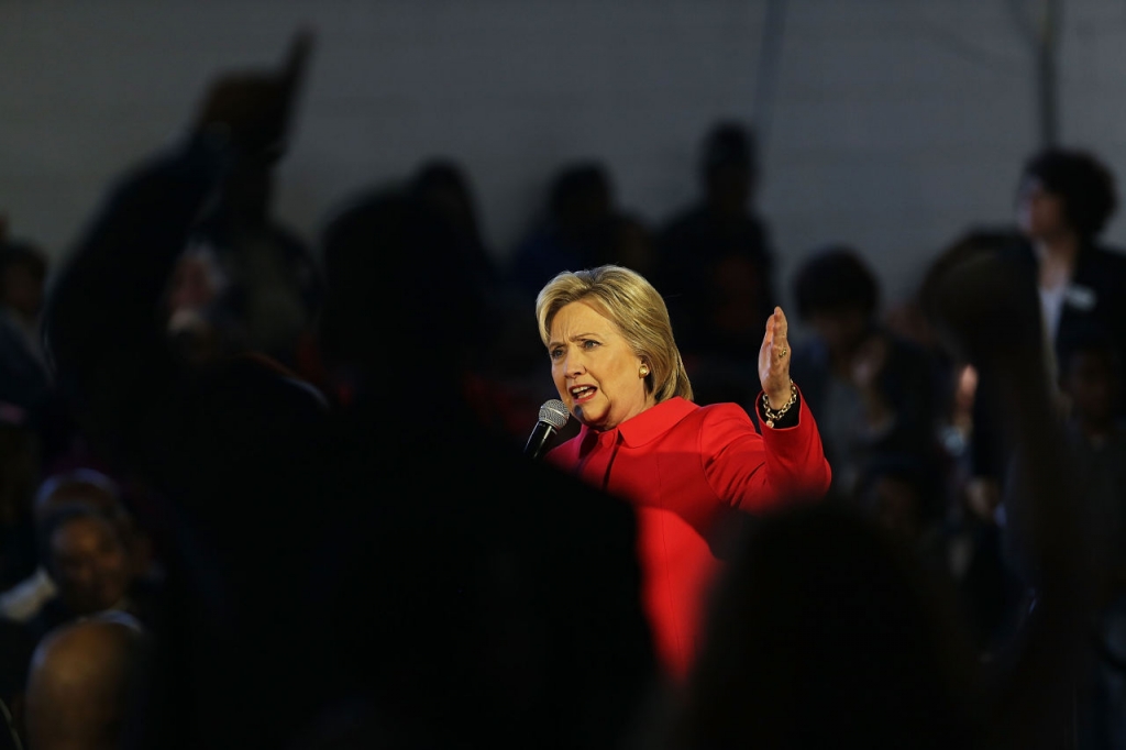 Democratic presidential candidate Hillary Clinton speaks to voters in South Carolina a day after her debate with rival candidate Bernie Sanders