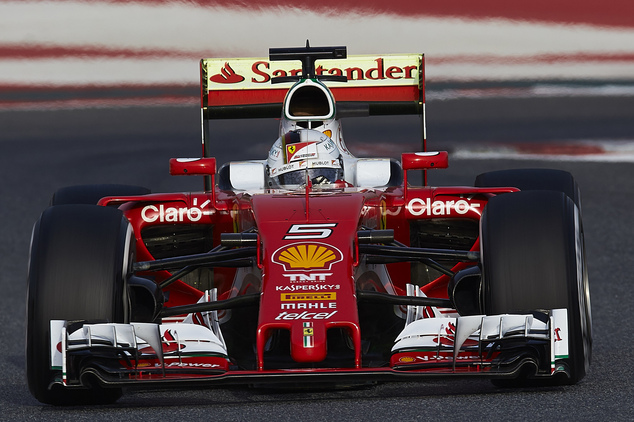 Sebastian Vettel of Germany drives the new Ferrari F1 car during a testing session at the the Catalunya racetrack in Montmelo just outside of Barcelona Spai