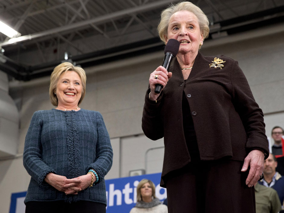 Former Secretary of State Madeleine Albright introduces Democratic presidential candidate Hillary Clinton at a campaign event at Rundlett Middle School in Concord N.H. Saturday Feb. 6 2016