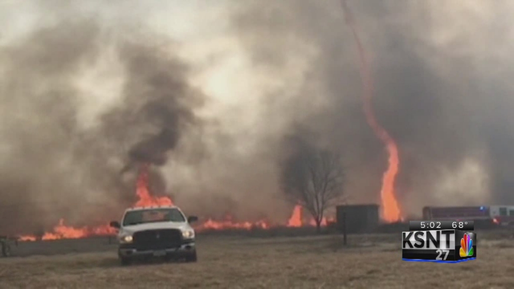 VIDEO: Firefighters battle a 'firenado' in Missouri