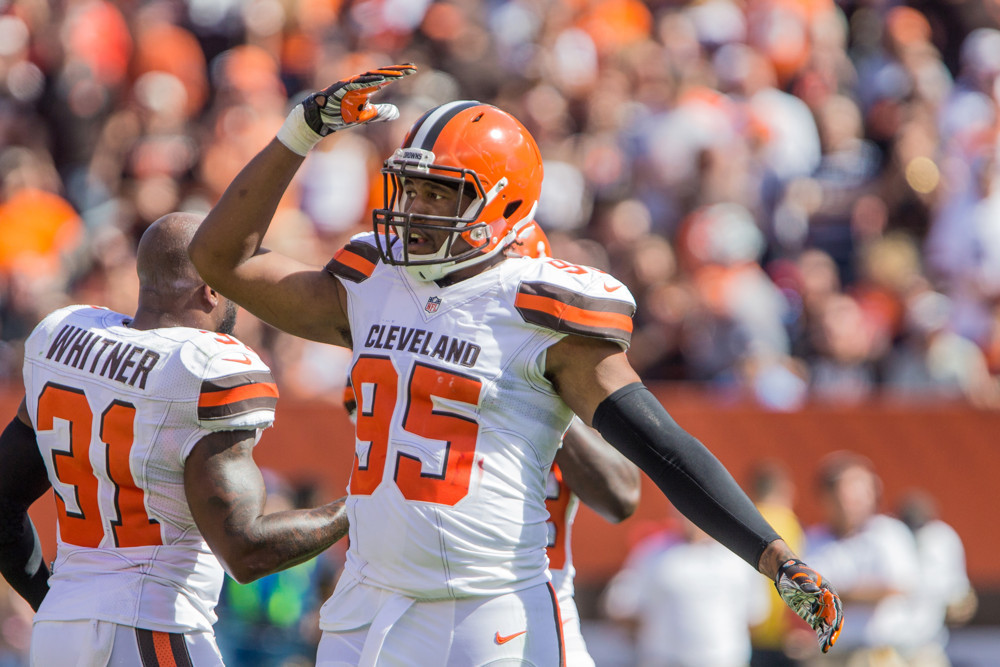 20 September 2015 Cleveland Browns Defensive End Armonty Bryant  during the second quarter of the game between the Tennessee Titans and Cleveland Browns at First Energy Stadium in Cleveland OH. Cleveland defeated Tennessee 28-14