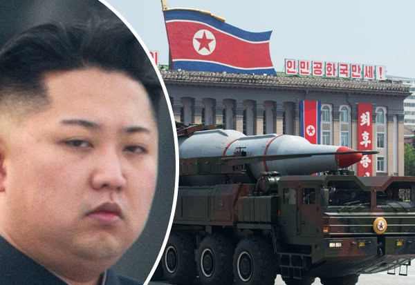 Kim Jong-un North Korean leader and a display of artillery in Pyongyang