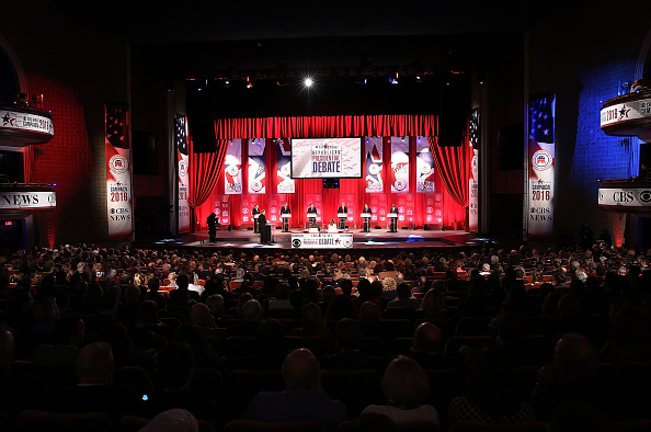 GREENVILLE SC- FEBRUARY 13 Republican presidential candidates Ohio Governor John Kasich Jeb Bush Sen. Ted Cruz, Donald Trump Sen. Marco Rubio and Ben Carson participate in a CBS News GOP Debate