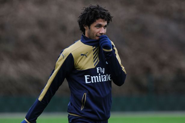 Mohamed Elneny of Arsenal during a training session at London Colney