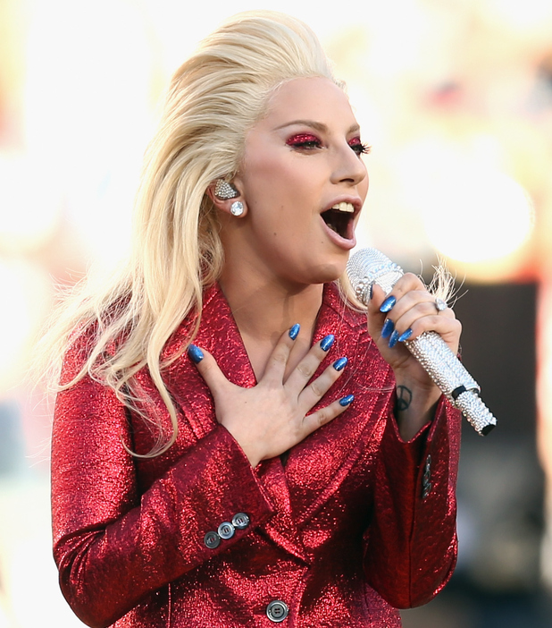 Lady Gaga sings the National Anthem at Super Bowl 50 at Levi's Stadium