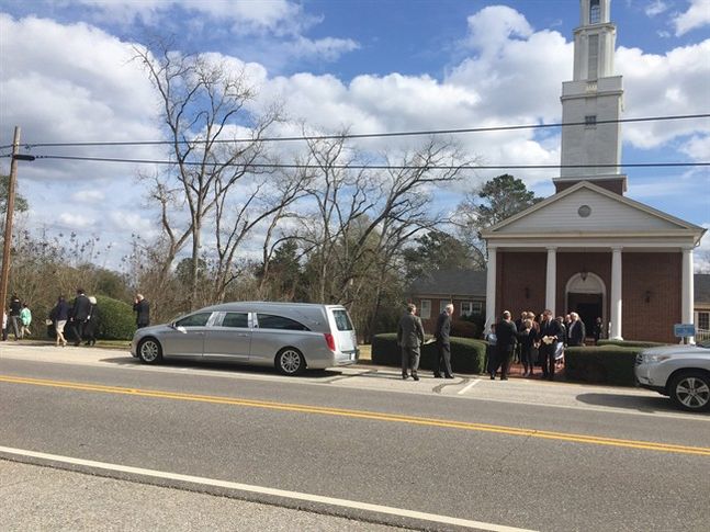 Friends and family of author Harper Lee leave the First United Methodist Church after a private funeral service Saturday Feb. 20 2016 in Monroeville Ala. Lee the elusive author of best-seller