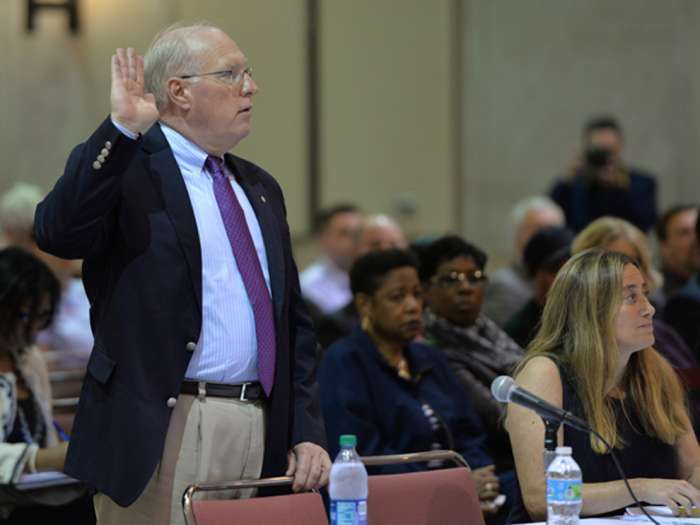 Philip Morrell vice president of operations for Tote Services is sworn in at the beginning of his testimony at the hearings into the sinking of the El Faro on Tuesday morning