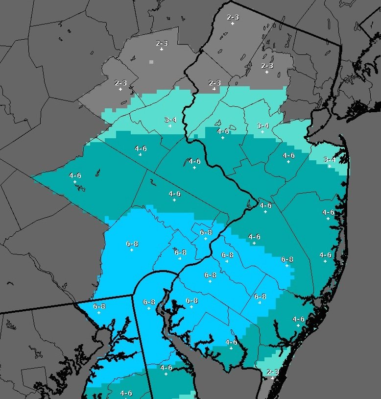 Here are the latest snowfall projections by the National Weather Service from Monday night through Wednesday morning