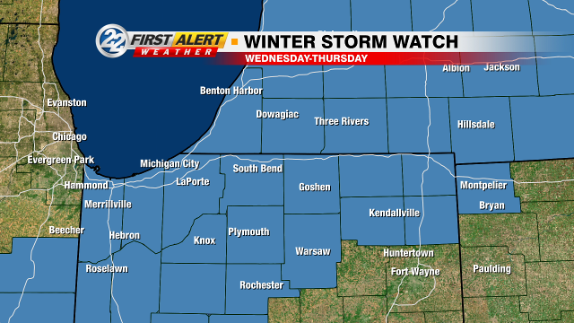 Winter Storm Watch goes into effect Wednesday morning