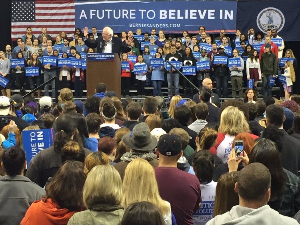 Trailing by more than 20 percentage points in Virginia Bernie Sanders stopped in Norfolk to rekindle his campaign fire and'fuel the Bern' one week before the Commonwealth votes on Super Tuesday