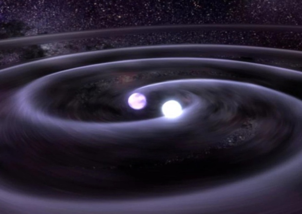 Gravitational wave astronomy observing ripples in space-time could be used to study before seen cataclysmic events such as this artist's rendition of a binary-star merger