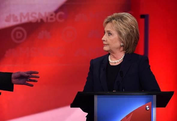 Hillary Clinton at tonight's MSNBC debate at the University of New Hampshire in Durham. Justin Sullivan  Getty Images