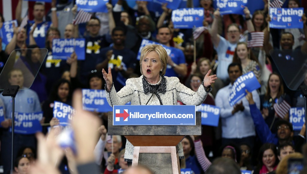 Democratic presidential candidate Hillary Clinton speaks to supporters at her election night watch party after winning the South Carolina Democratic primary in Columbia S.C. Saturday Feb. 27 2016