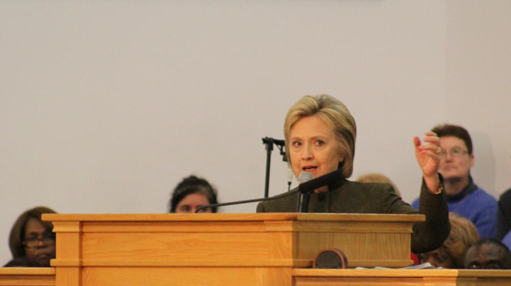 Hillary Clinton speaking at the House of Prayer Missionary Baptist Church in Flint on Sunday