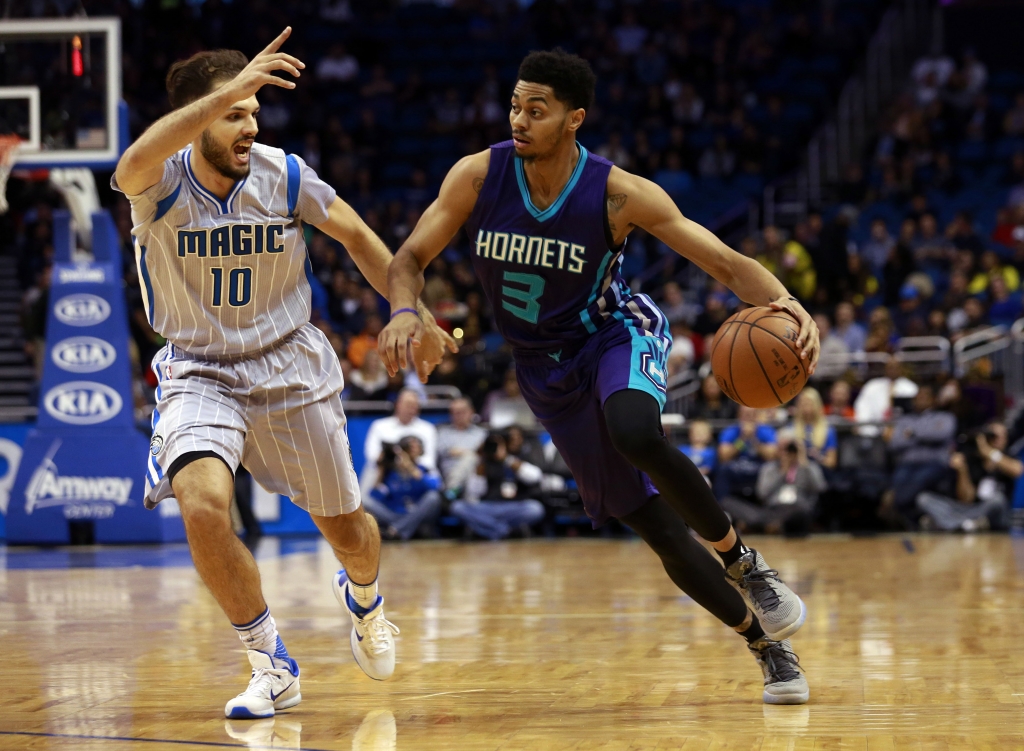 Jan 22 2016 Orlando FL USA Charlotte Hornets guard Jeremy Lamb drives to the basket as Orlando Magic guard Evan Fournier defends during the first quarter at Amway Center. Mandatory Credit Kim Klement-USA TODAY Sports ORG XMIT USATSI-232584