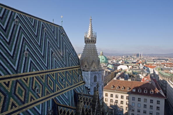 VIENNA AUSTRIA- NOVEMBER 30 The view overlooking Vienna from the bell tower of Stephansdom in Stephansplatz in Vienna Austria