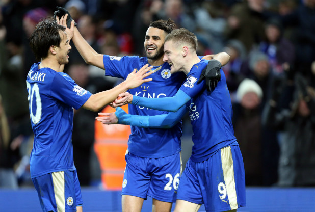 Jamie Vardy celebrates his goals against Liverpool