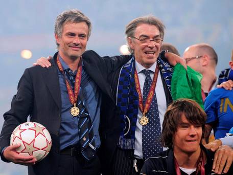 Jose Mourinho and Massimo Moratti celebrate Inter's Champions League triumph in 2010