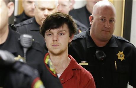 Ethan Couch is led by sheriff deputies after a juvenile court for a hearing Friday Feb. 19 2016 in Fort Worth Texas. A Texas judge ruled Couch who used an'affluenza defense in a fatal drunken-driving wreck will be moved to adult court meaning the