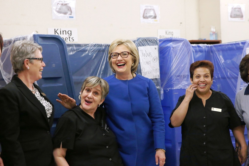 Hillary0219a Democratic presidential candidate Hillary Clinton meets Thursday with service workers in Las Vegas