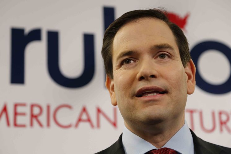 Republican presidential candidate Sen. Marco Rubio R-Fla. speaks to the media before he speaks to a crowd at Mount Paran Christian School Saturday Feb. 27 2016 in Kennesaw S.C