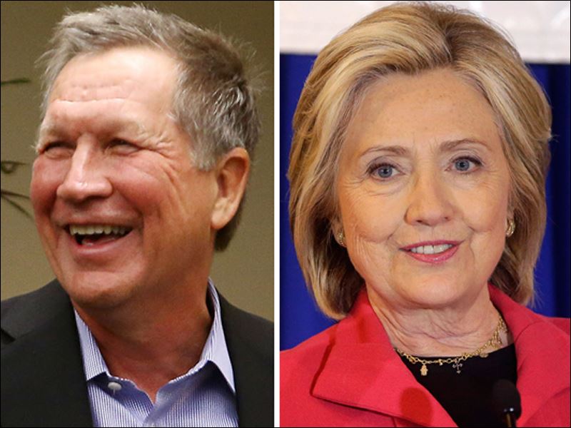 Ohio Gov. John Kasich left and former U.S. Secretary of State Hillary Clinton