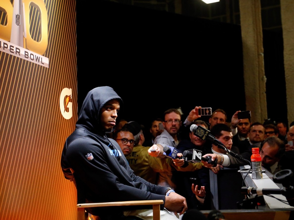 Kevin C. Cox  GettyCam Newton made waves when he stormed out of his Super Bowl press conference shortly after his Panthers lost to the Broncos