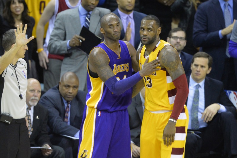 Kobe Bryant and Le Bron James during the Lakers game against the Cavaliers