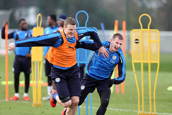 Leicester City players all smiles before the game