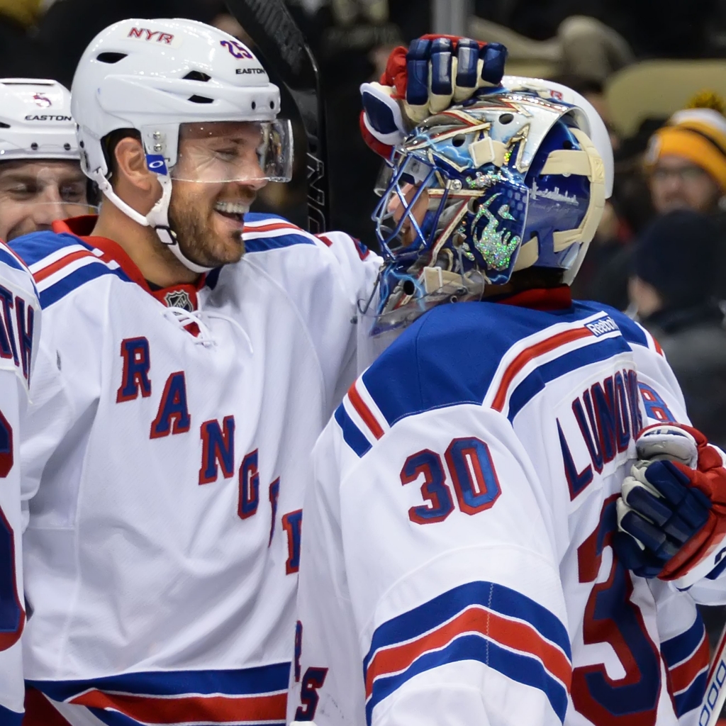 20160210pdPenguinsSports06 Rangers goalie Henrik Lundqvist right receives congratulations from Viktor Stalberg after his shutout of the Penguins Wednesday night at Consol Energy Center. Lundqvist made 34 saves