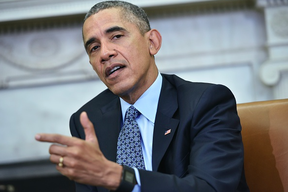 President Barack Obama speaks during a bilateral meeting with Italy's President Sergio Mattarella in the Oval Office of the White House