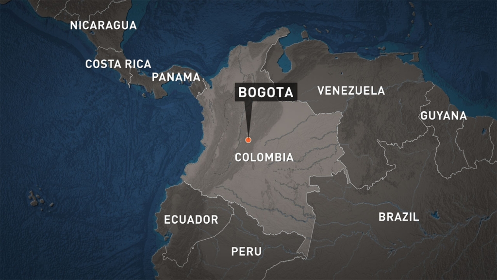 Map shows location of Bogota Colombia