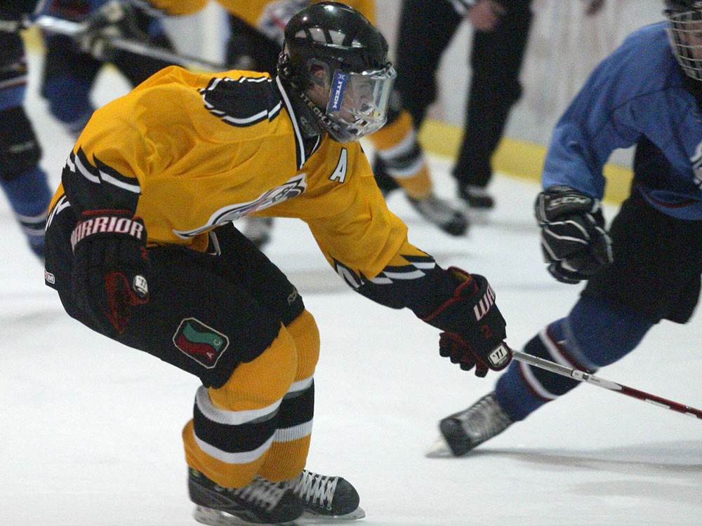 Dane Phaneuf brother of the Ottawa Senators&#039 Dion plays for his Edmonton South Bruins during the Alberta Cup at the Don Hartman Sportsplex in Calgary