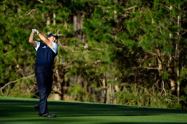 Phil Mickelson plays a shot from the fairway on the 11th hole at Monterey