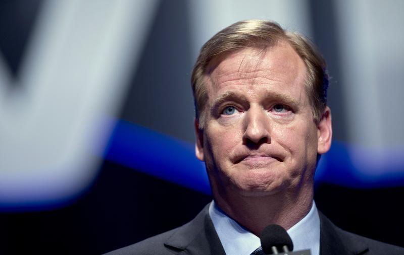 NFL Commissioner Roger Goodell speaks during a news conference ahead of the Super Bowl in New York